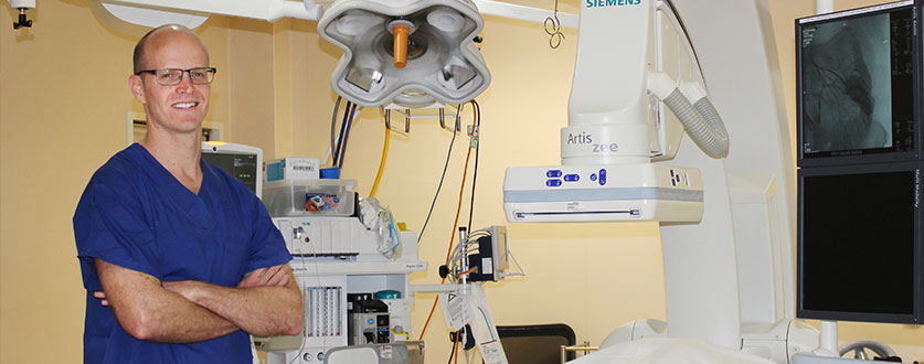Dr Jonathan Robertson stands in an operating theatre at Buderim Private Hospital. 