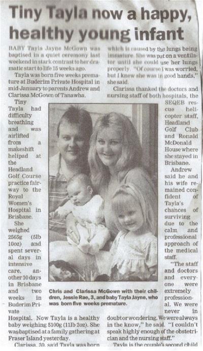 Tayla - Local newspaper article
